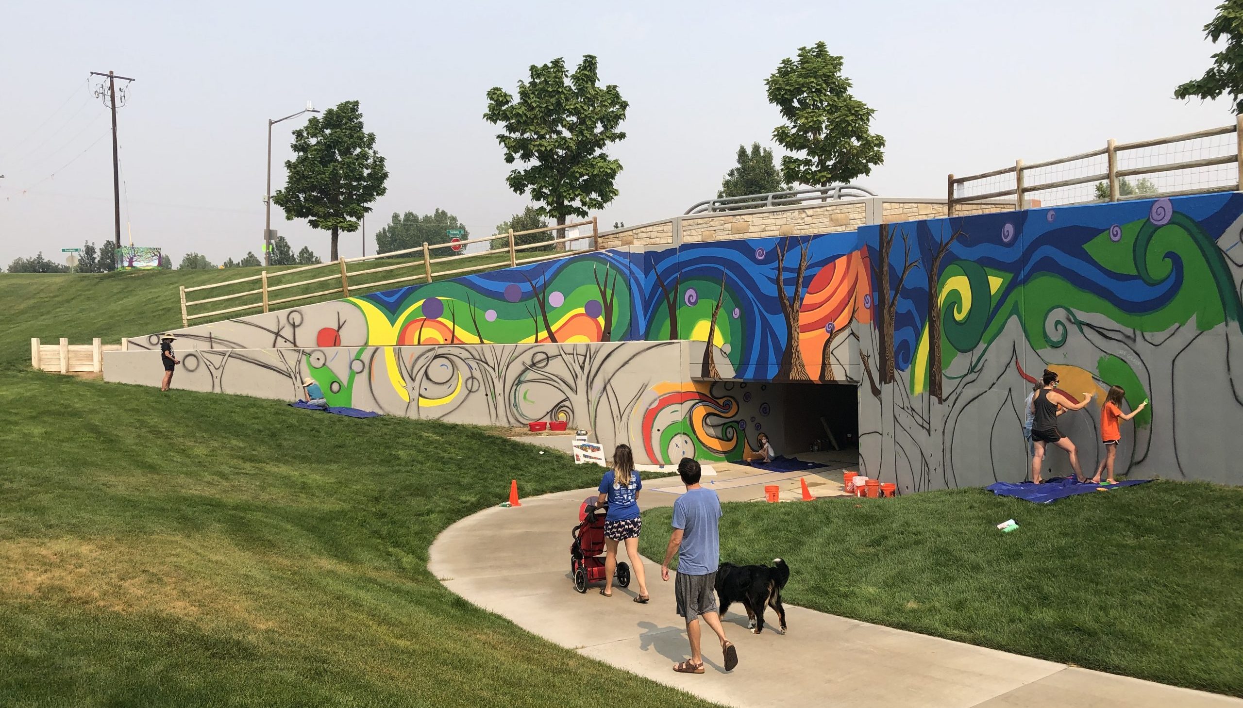 The neighborhood mural halfway painted.