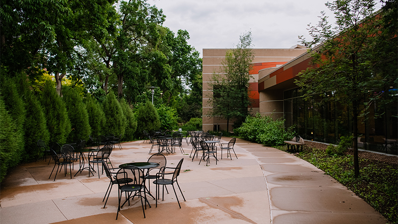 Black patio furniture is set on the Terrace.