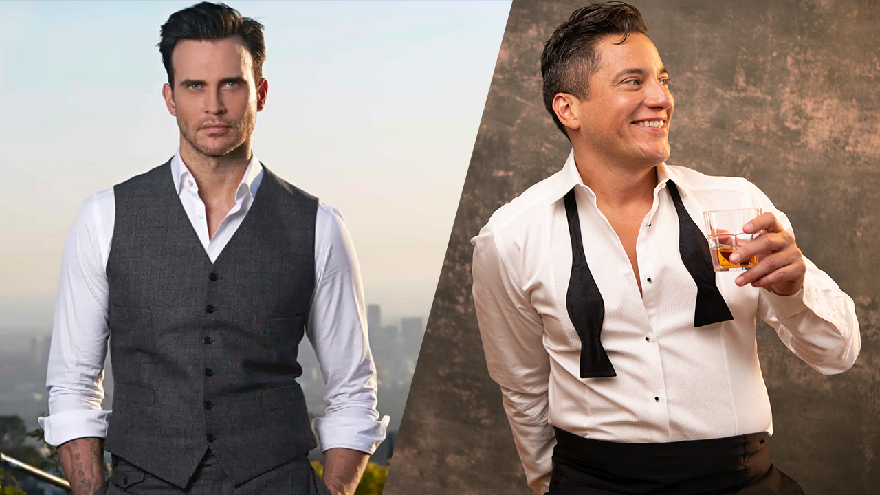 A headshot of Cheyenne Jackson set next to a headshot of Nicholas Rodriguez.